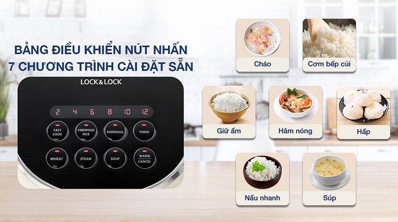 Nồi cơm điện tử Lock&Lock 0.8 lít EJR716IVY - Bảng điều khiển