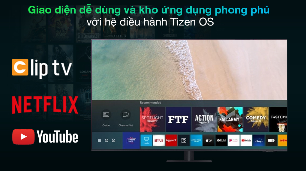 Smart Tivi QLED 4K 65 inch Samsung QA65Q70A Hệ điều hành Tizen OS