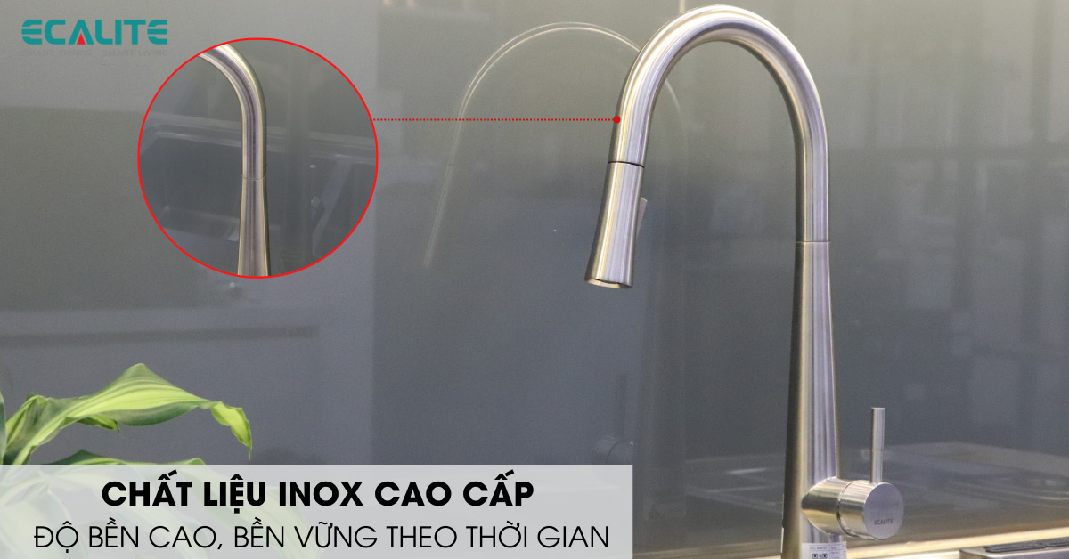 Vòi rửa chén nóng lạnh Ecalite EF-K149G chất liệu inox cao cấp
