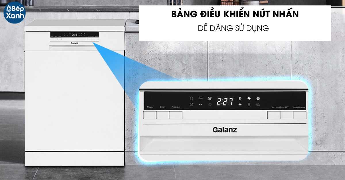 Máy rửa bát độc lập Galanz GR12462T trang bị bảng điều khiển nút nhấn