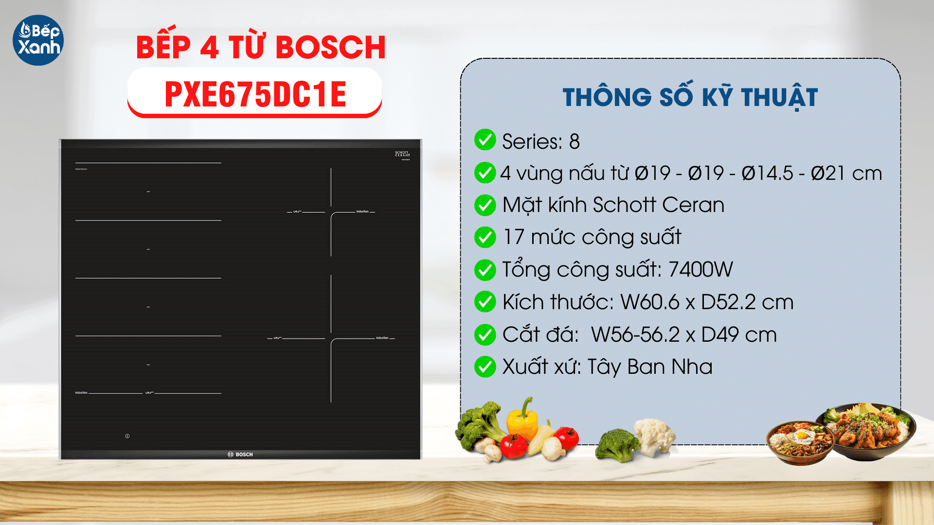 các thông số kỹ thuật của bếp từ Bosch PXE675DC1E