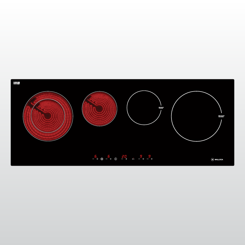Bếp điện từ 4 vùng nấu Malloca MH-04IR / 2 Vùng từ 2 vùng điện, kính Eurokera