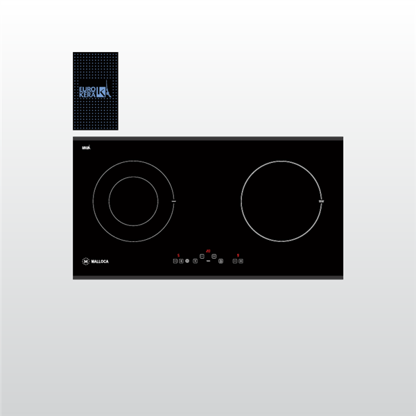 Bếp điện từ 2 vùng nấu Malloca MH-02IR SB / Bếp 1 từ 1 điện, kính Eurokera