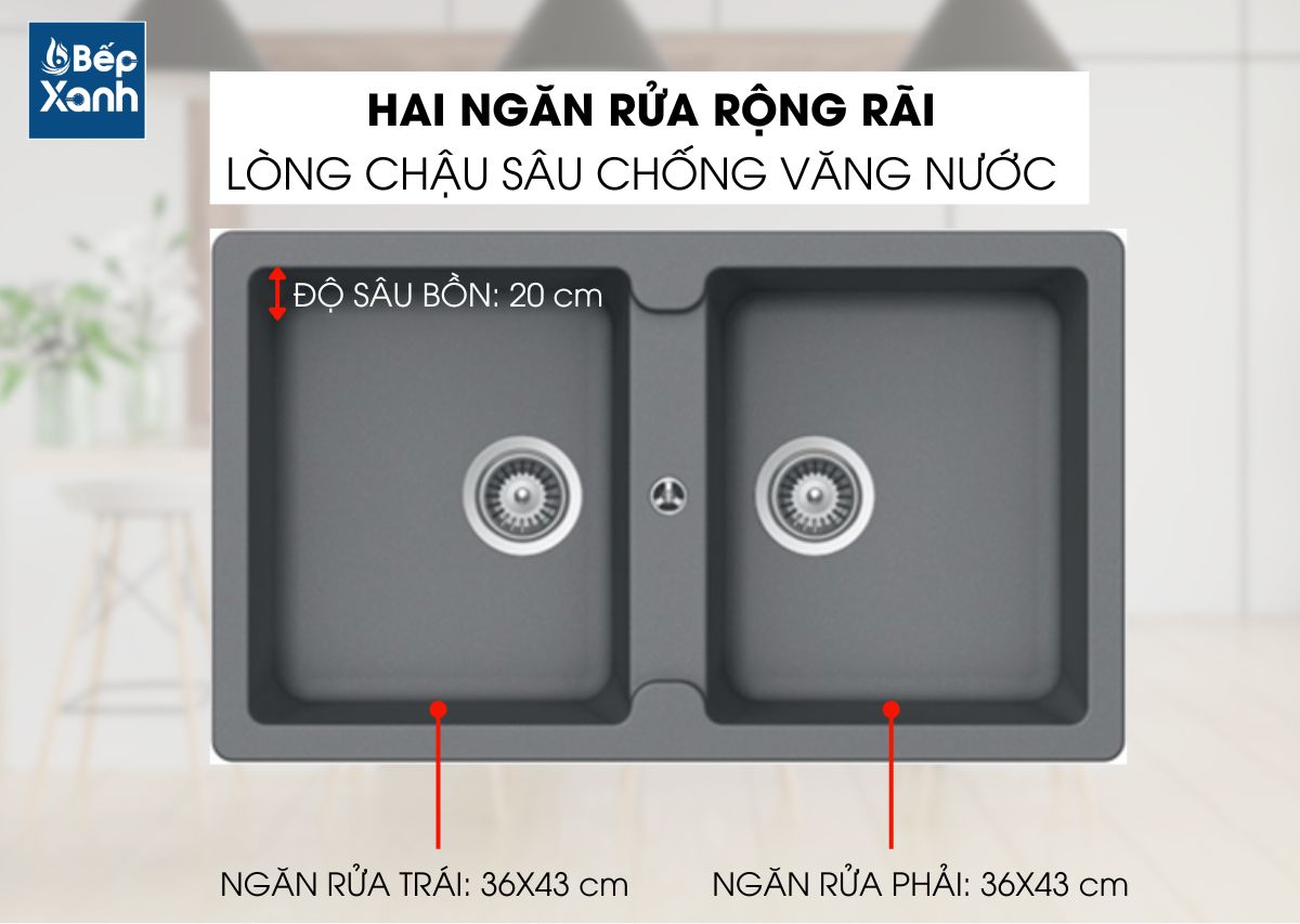 Chậu rửa Hafele 570.36.500 2 ngăn rửa rộng rãi