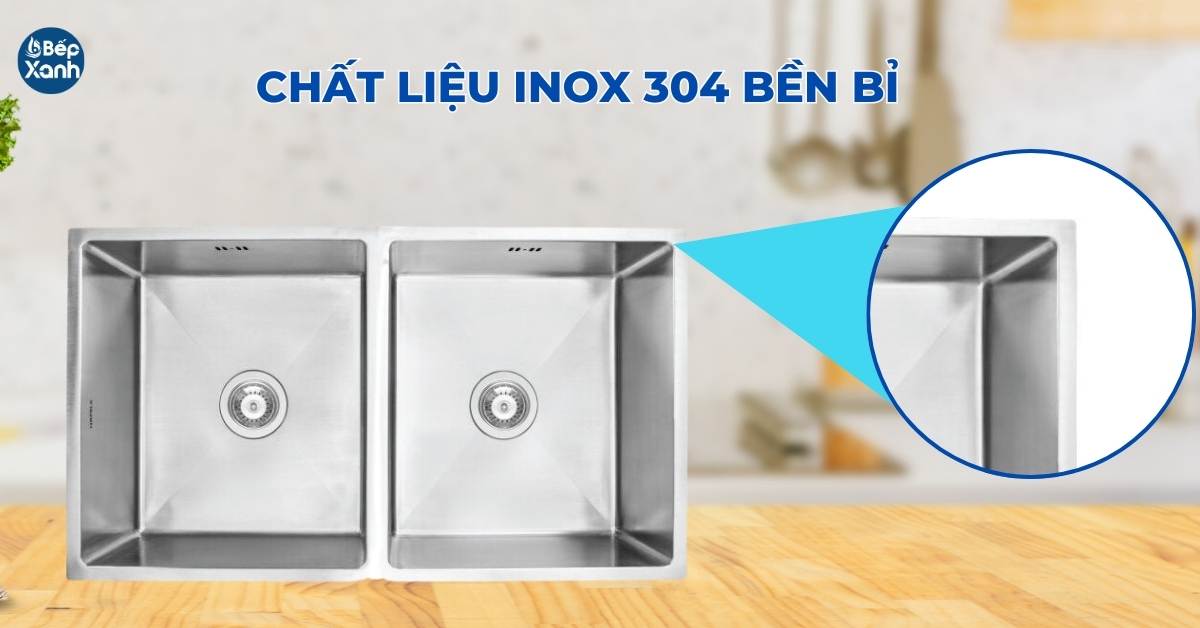 chất liệu inox 304 giúp chậu có độ bền, sáng bóng