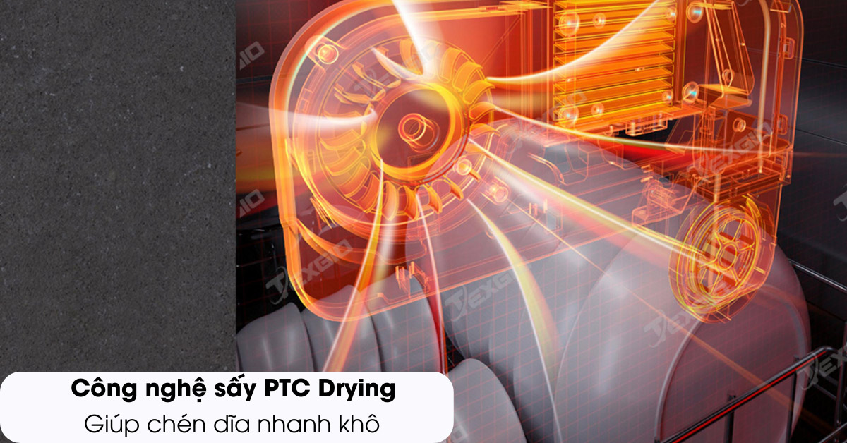 máy rửa chén Texgio TGWFD78GB công nghệ sấy PTC Drying