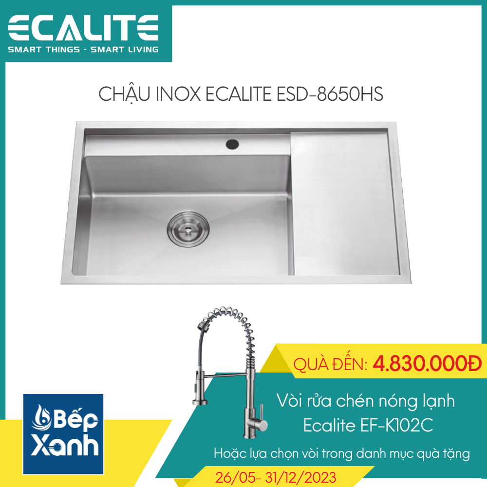 Chậu rửa chén 1 hộc lớn Vision Manual Sink Ecalite ESD-8650HS