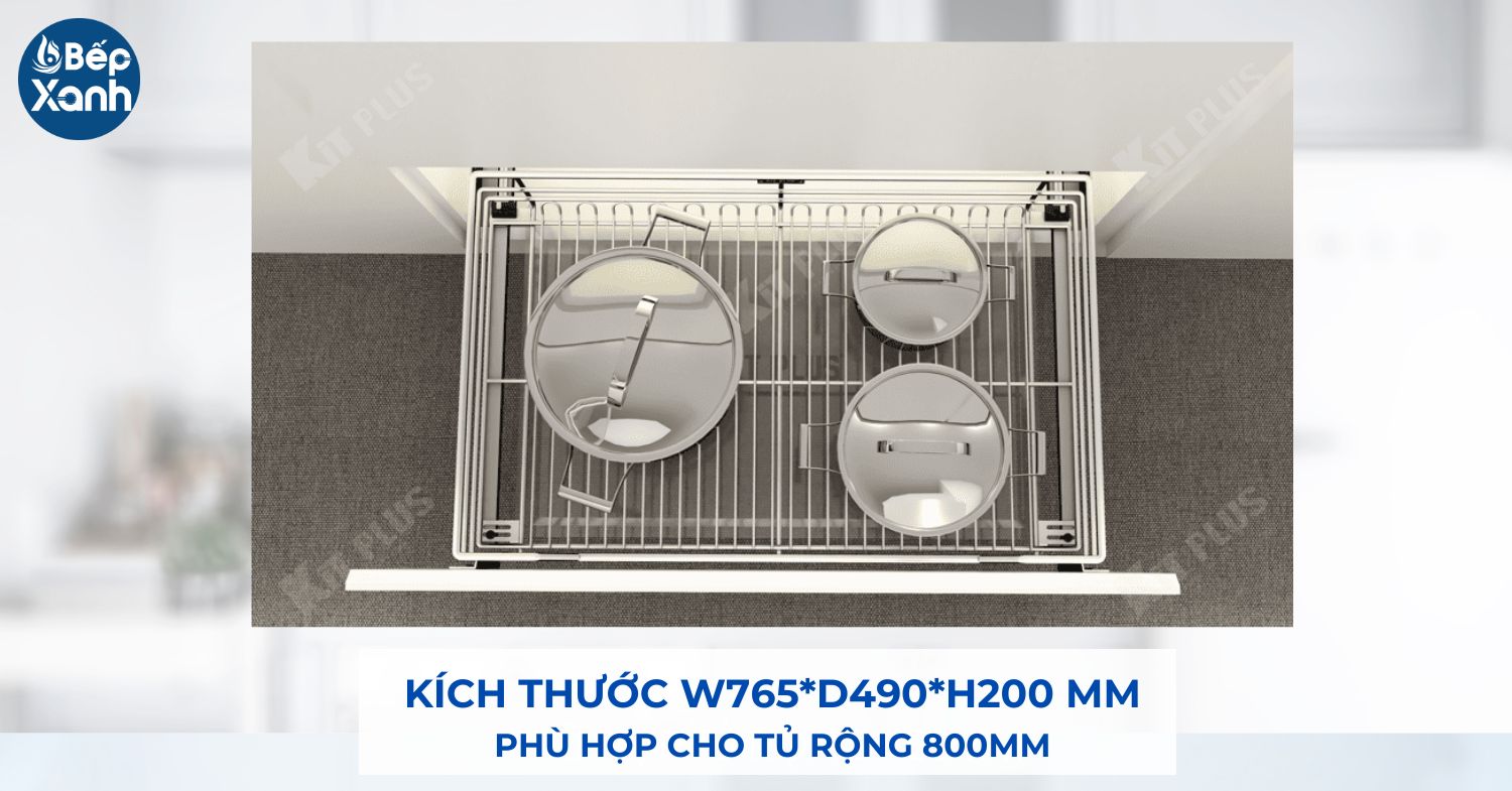 Kích thước kệ là W765*D490*H200 mm cho tủ ngang 800mm