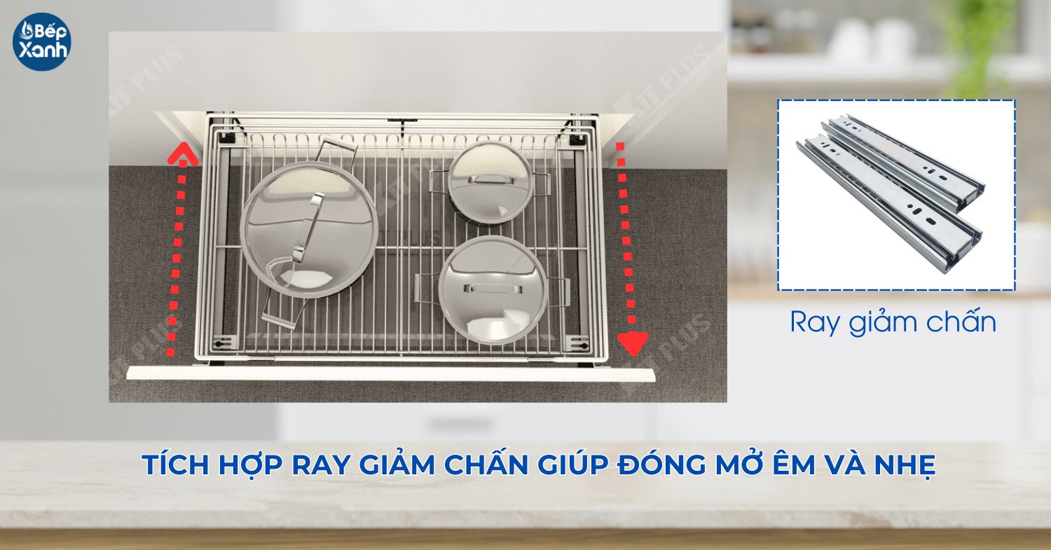 ray giảm chấn lắp ở 2 bên hông kệ cho thao tác đóng mở không bị ồn