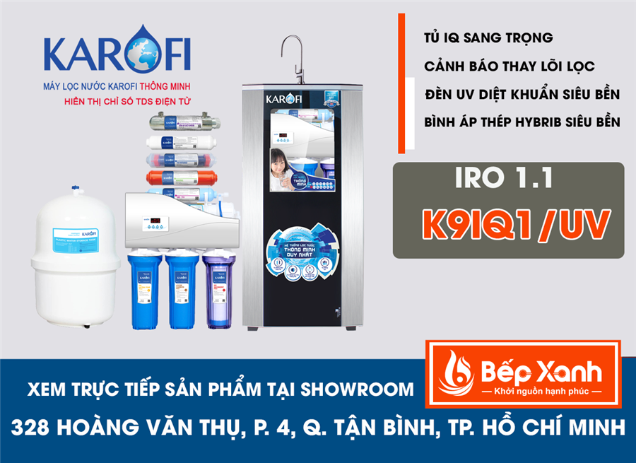 Máy lọc nước thông minh Karofi IRO 1.1 - 9 cấp, có đèn UV, tủ IQ