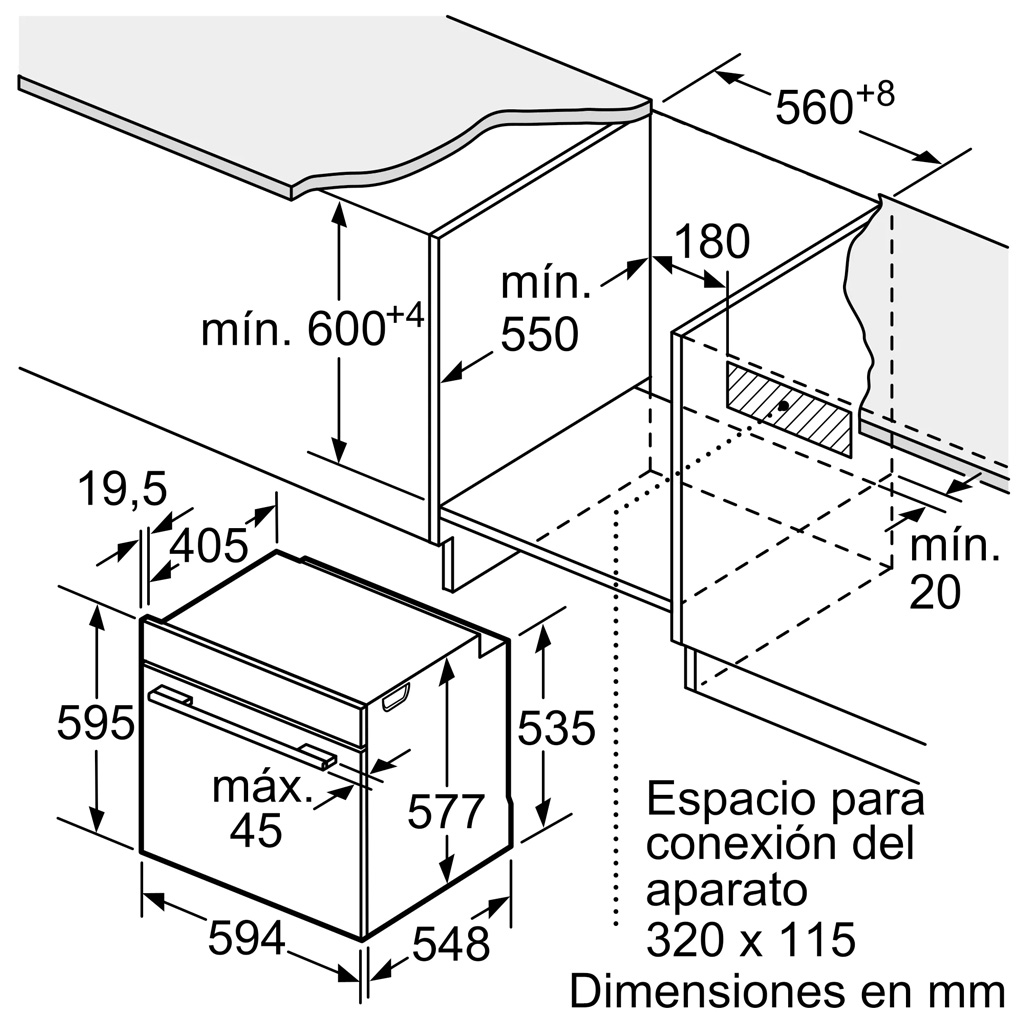 Kích thước Lò nướng Bosch HBG635NS1