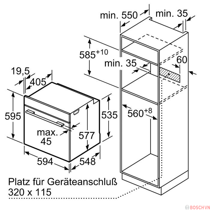 Thông số lắp đặt của Lò nướng kèm hấp Bosch HSG636BB1