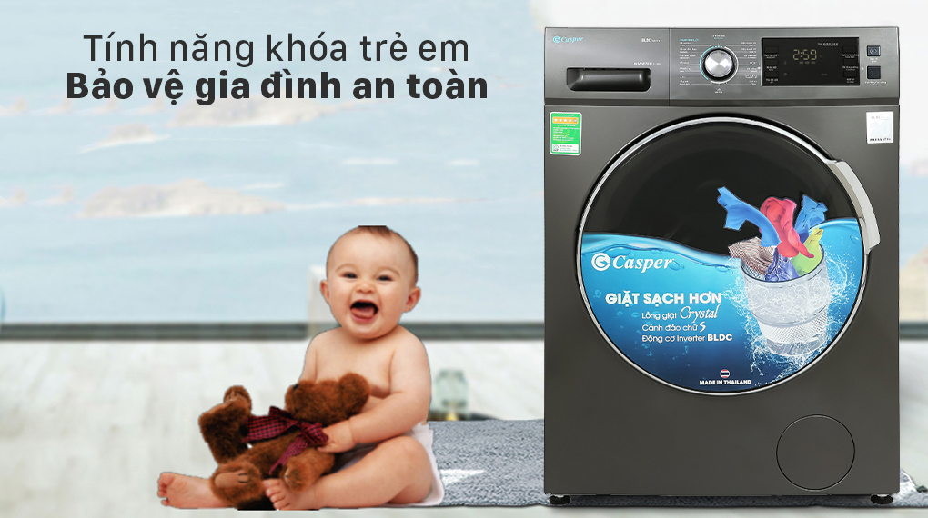 Máy giặt Casper Inverter 10.5 kg WF-105I150BGB - Khóa trẻ em