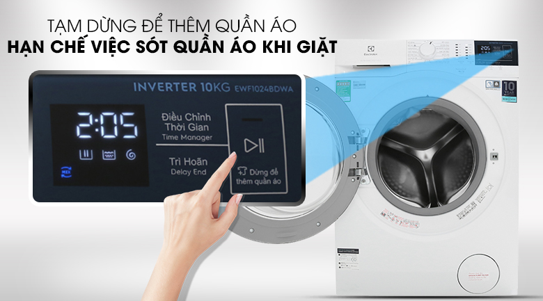 Thêm đồ khi giặt - máy giặt Electrolux Inverter 10 kg EWF1024BDWA