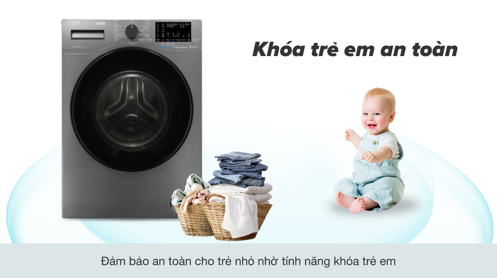Máy giặt Beko Inverter 10 kg WCV10648XSTM - khóa trẻ em an toàn