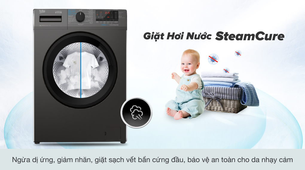 Máy giặt Beko Inverter 9 kg WCV9614XB0STM - Diệt khuẩn, tránh tác nhân gây dị ứng nhờ tính năng giặt hơi nước SteamCure