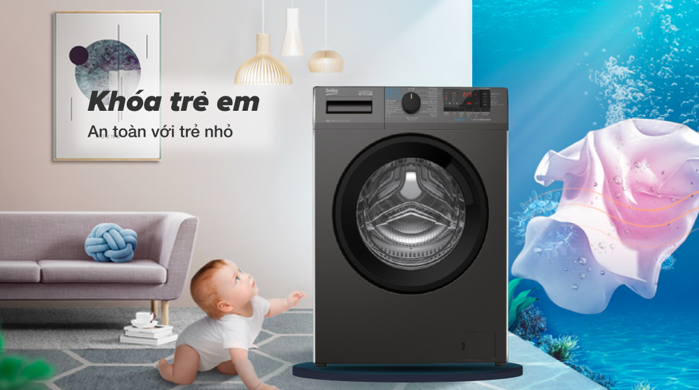 Máy giặt Beko Inverter 9 kg WCV9614XB0STM - An toàn hơn với khóa trẻ em