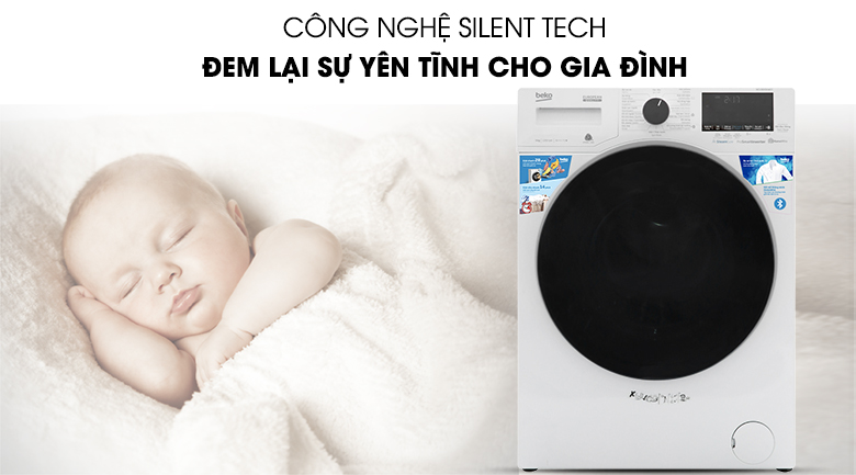 Máy giặt Beko Inverter 9 kg WCV9649XWST - Không gây tiếng ồn với công nghệ Silent Tech