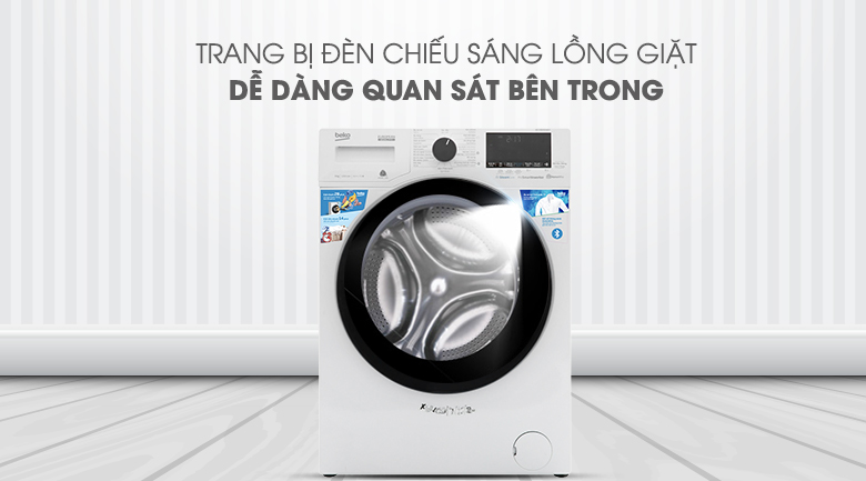 Máy giặt Beko Inverter 9 kg WCV9649XWST - Quan sát dễ dàng khi trang bị hệ thống đèn chiếu sáng lồng giặt