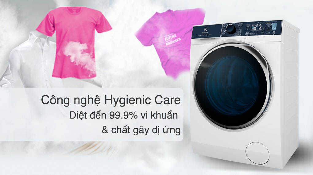 Máy giặt sấy Electrolux Inverter 11 kg EWW1142Q7WB-Loại bỏ hiệu quả đến 99.9% vi khuẩn và tác nhân gây dị ứng với công nghệ Hygienic Care