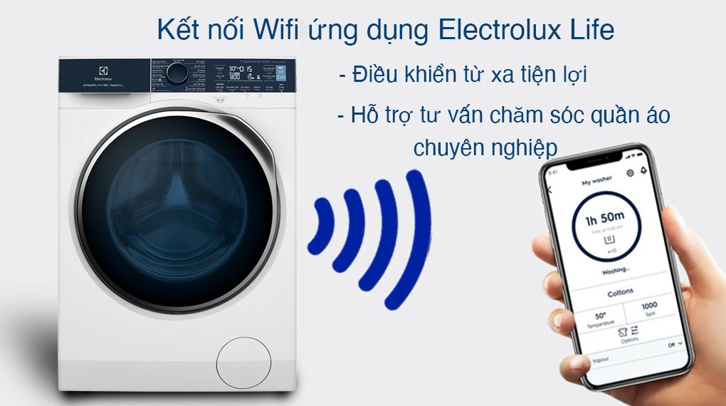Máy giặt sấy Electrolux Inverter 11 kg EWW1142Q7WB-Điều khiển từ xa, hỗ trợ tư vấn chăm sóc quần áo chuyên nghiệp qua ứng dụng Electrolux Life kết nối Wifi