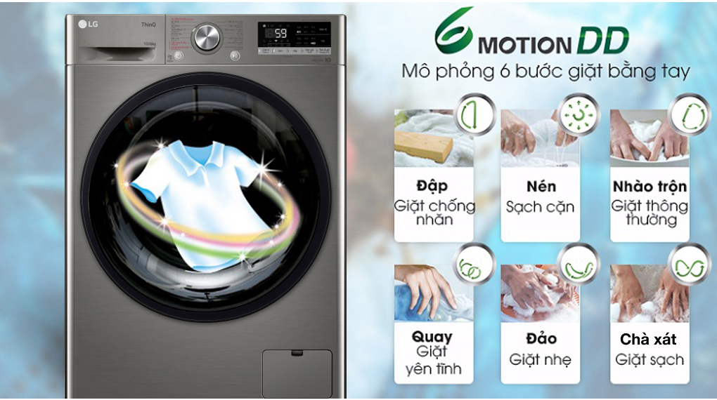 Giặt sạch, thông minh - Máy giặt sấy LG Inverter 10 kg FV1410D4P