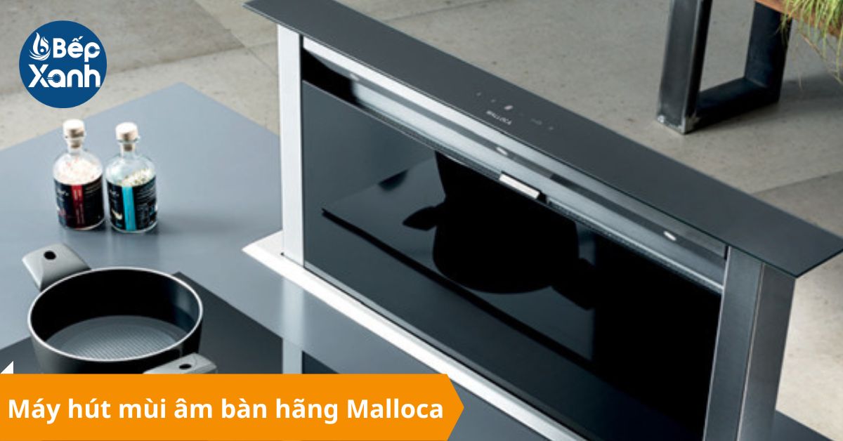 Thiết kế kính đen sang trọng trên máy hút mùi âm bàn Malloca
