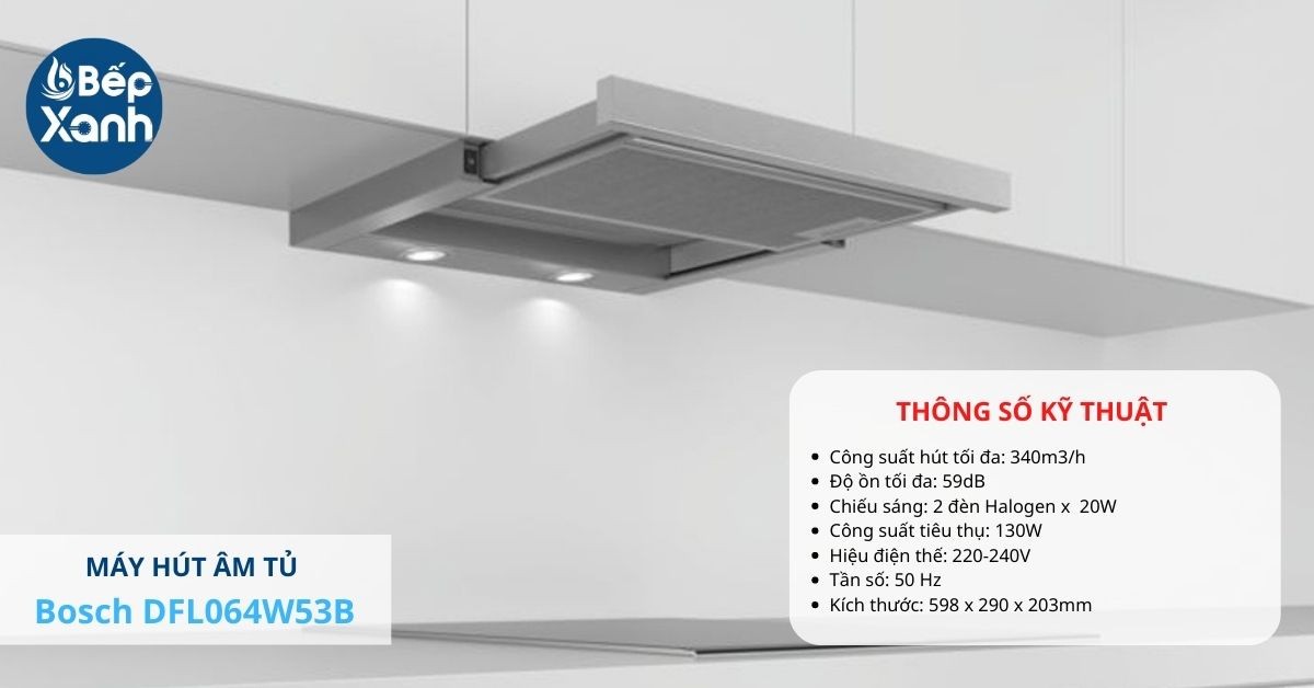 Bosch DFL064W53B trang bị 2 đèn halogen chiếu sáng tốt cho bếp