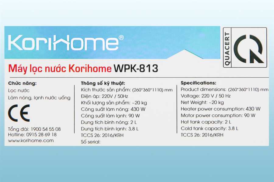 Máy lọc nước RO nóng lạnh Korihome WPK-813 6 lõi - Chế độ ECO tiết kiệm tới 30% điện năng tiêu thụ