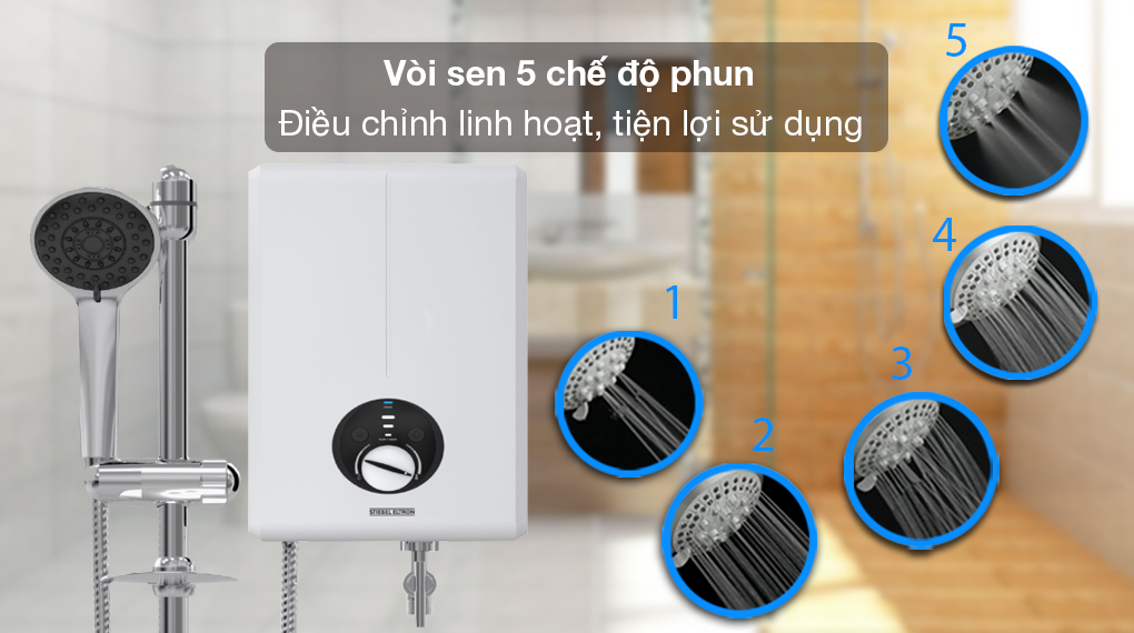 Bình nóng lạnh trực tiếp Stiebel Eltron 4500W XGP 45 EC - Vòi sen 5 chế độ phun tiện lợi cho việc sử dụng 