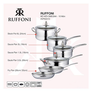 Ruffoni - Bộ Nồi Omegna - 10 Món (1.5L; 3L; 3.5L; 6L; 20cm; 26cm)