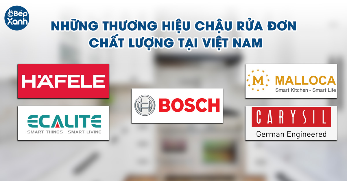 5 thương hiệu chậu rửa chén đơn hàng đầu tại Việt Nam gồm Ecalite, Malloca, Bosch, Carysil, Hafele