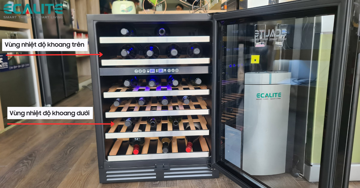Tủ rượu Ecalite EW-1546B có 2 vùng nhiệt độ linh hoạt