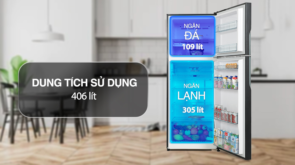 Tủ lạnh Hitachi Inverter 406 lít R-FVX510PGV9 GBK - Ngăn đá và ngăn lạnh