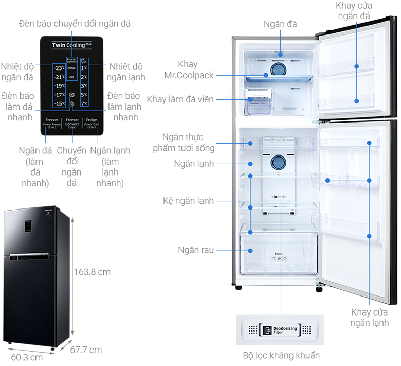 Tủ lạnh Samsung Inverter 300 lít RT29K5532BU/SV - thông số