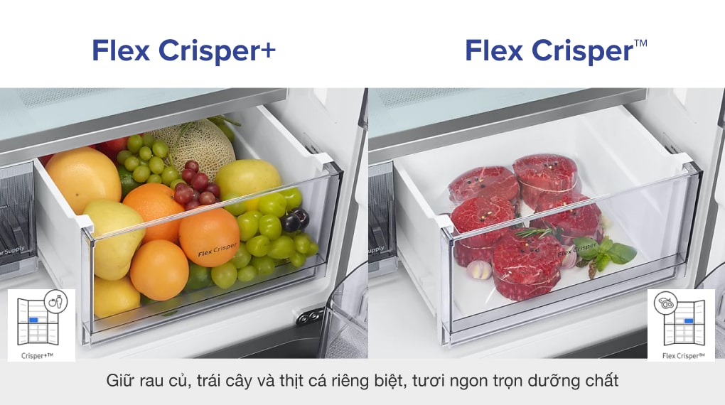 Tủ lạnh Samsung Inverter 599 lít RF60A91R177/SV - Giữ rau củ, trái cây và thịt cá riêng biệt, tươi ngon trọn dưỡng chất nhờ Hộp rau củ trái cây kín khí Crisper+ và Hộp thịt cá Flex Crisper™