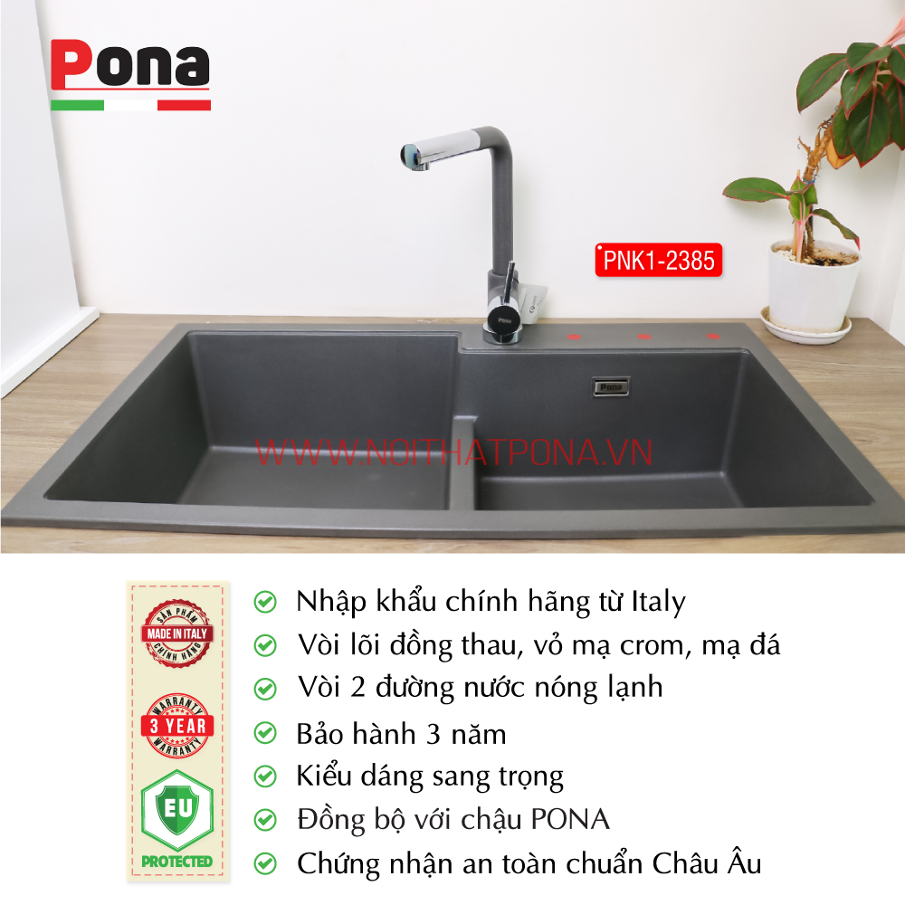 vòi rửa chén nóng lạnh mạ đá granite PONA PNK1-2385