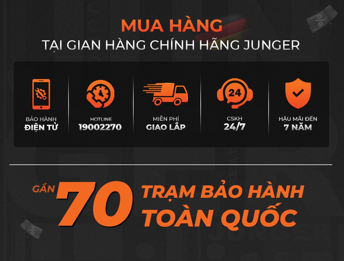 Junger sở hữu gần 70 trạm bảo hành toàn quốc với đội ngũ nhân viên chăm sóc khách hàng luôn sẵn sàng hỗ trợ 24/7.