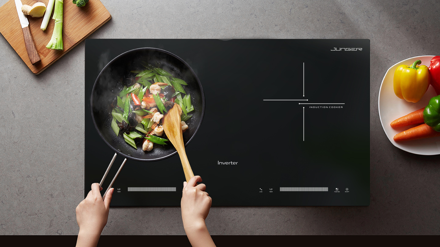 Bếp từ đôi Junger CEJ-201-II được thiết kế 2 vùng nấu riêng biệt với kiểu dáng hiện đại chuẩn Đức nâng tầm không gian sống.