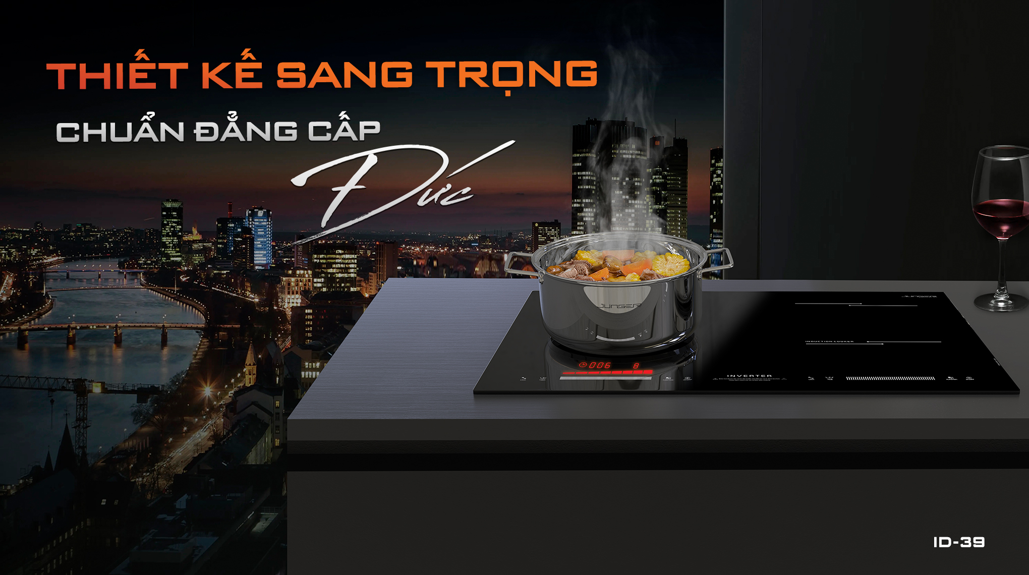 Bếp từ đôi Junger ID-39 được thiết kế 2 vùng nấu riêng biệt với kiểu dáng hiện đại chuẩn Đức nâng tầm không gian sống.