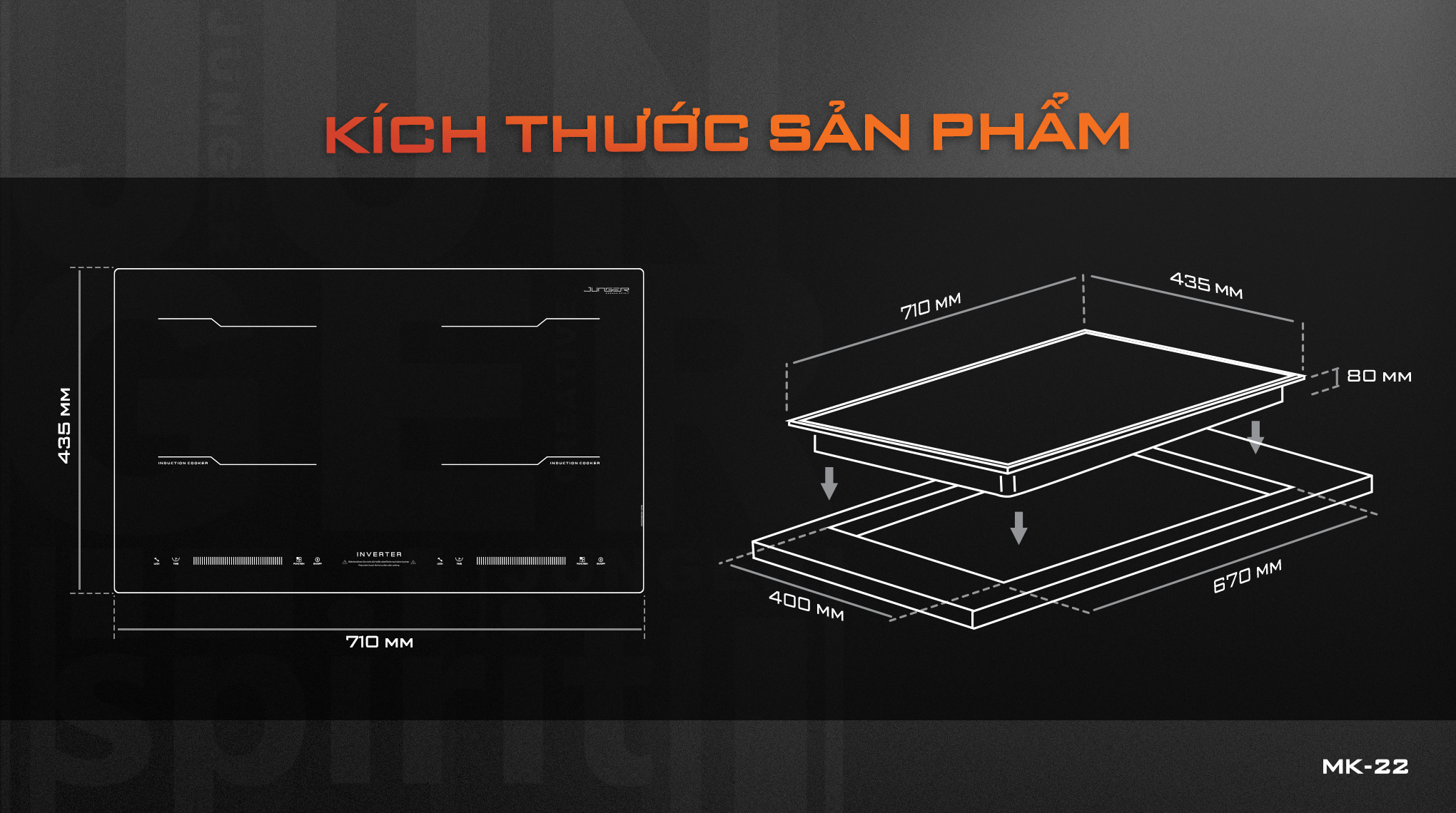 Junger MK-22 với kích thước tinh gọn, có thể lắp âm hoặc lắp dương linh hoạt, đáp ứng mọi nhu cầu thiết kế và bố trí bếp.