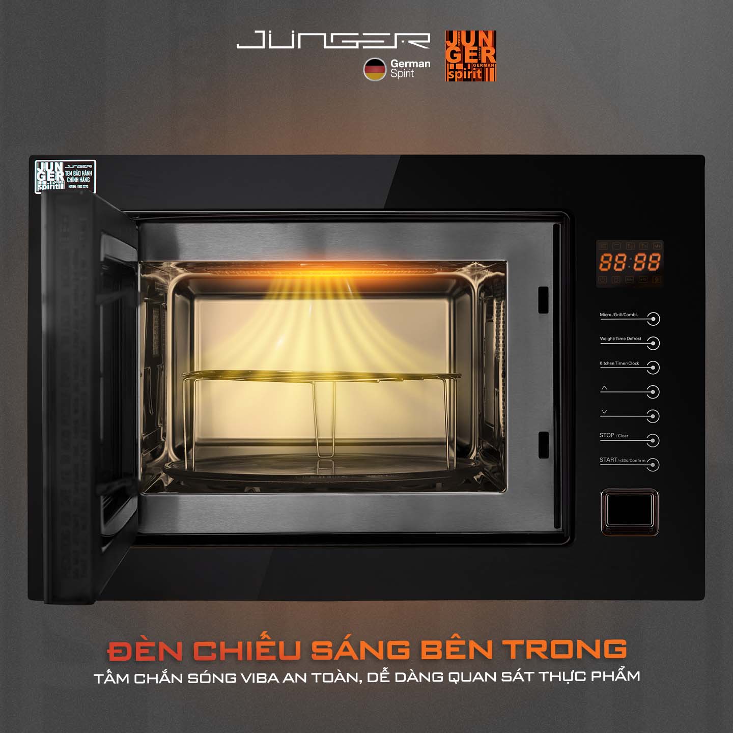 Hệ thống đèn chiếu sáng bên trong khoang lò giúp người dùng dễ dàng quan sát thực phẩm bên trong.