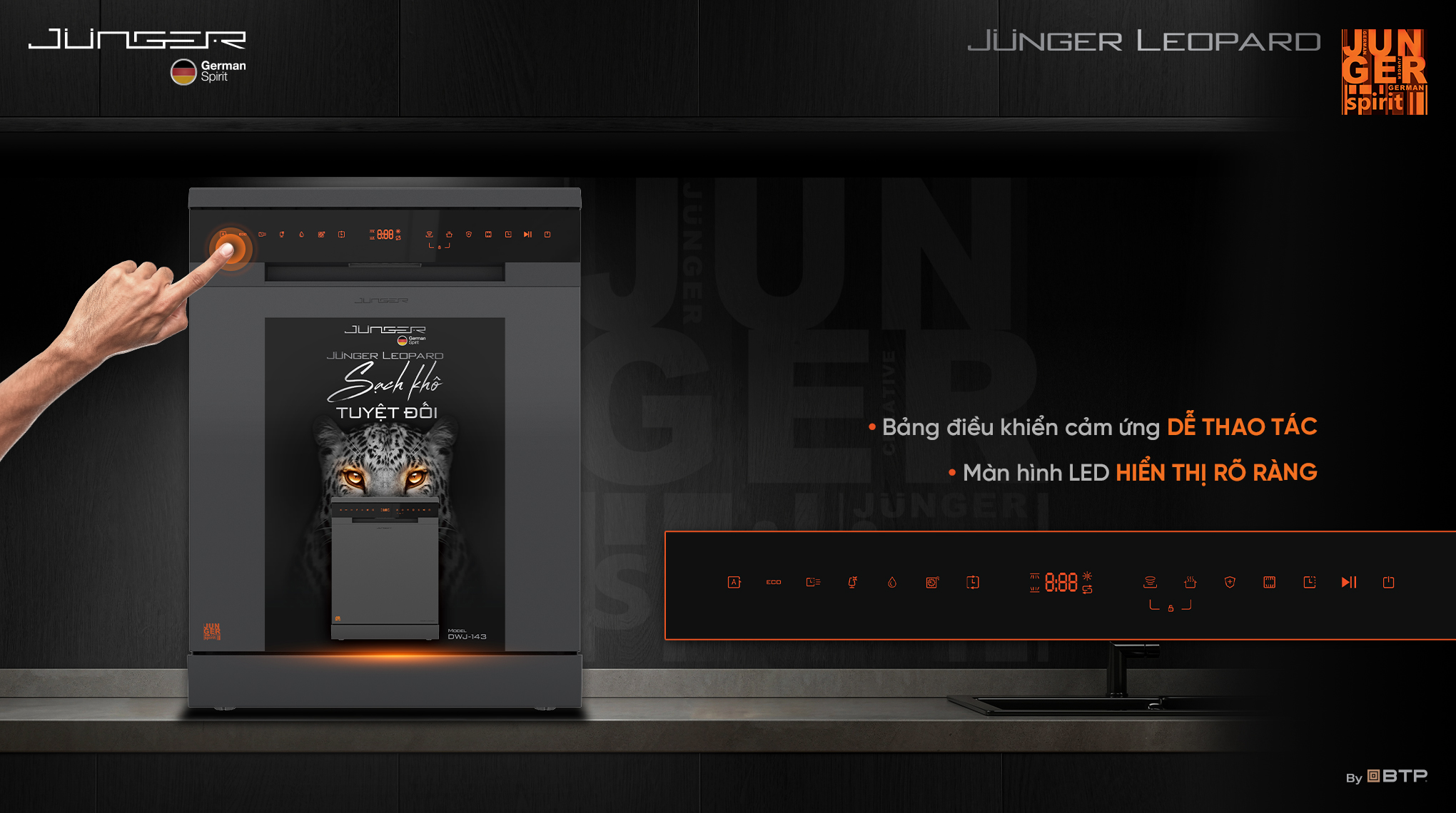 Máy rửa bát Junger Leopard DWJ-143 17 bang dieu khien