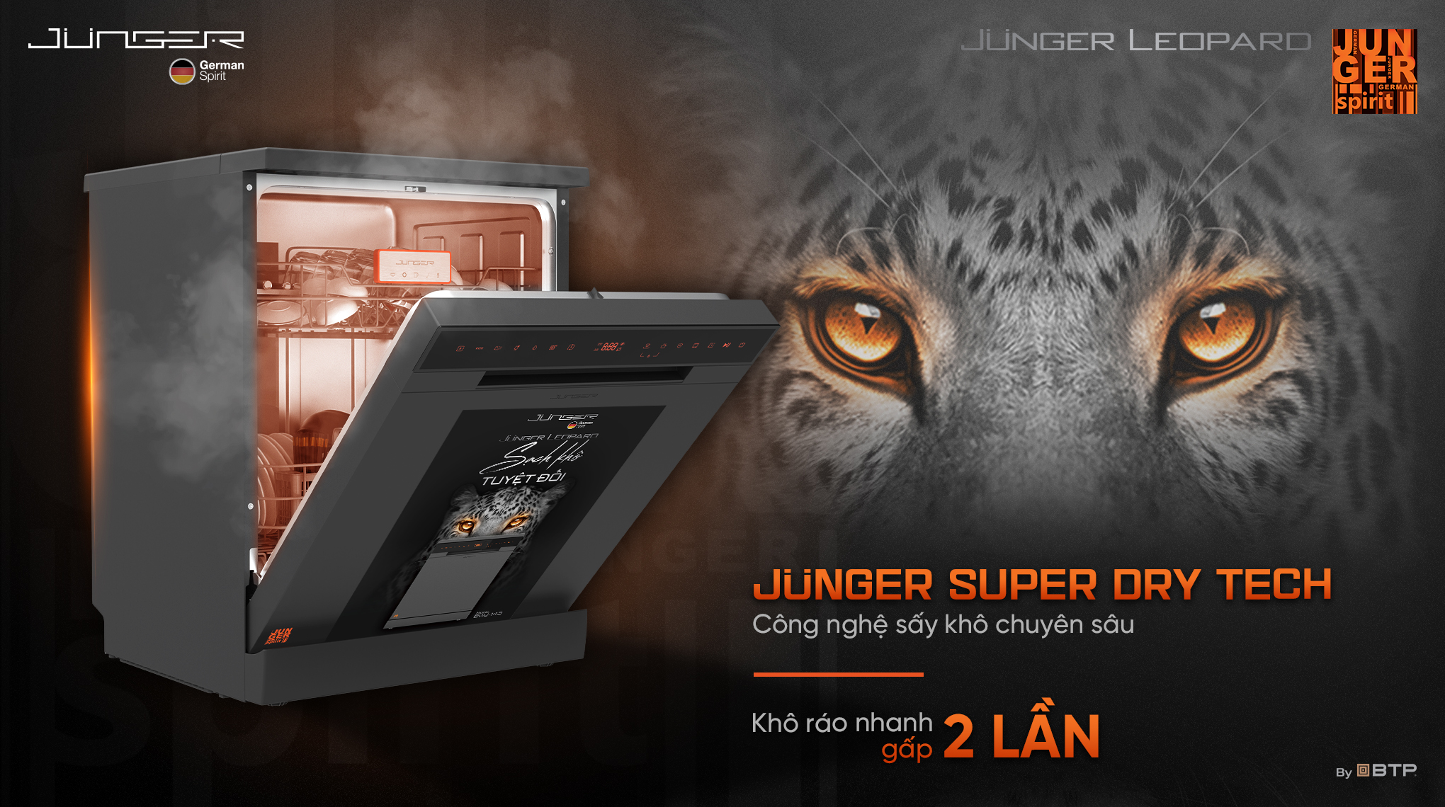 Máy rửa bát Junger Leopard DWJ-143 22 Công nghệ sấy nóng Junger Super Dry Tech hỗ trợ làm khô tăng cường cho toàn bộ chén bát tốt hơn
